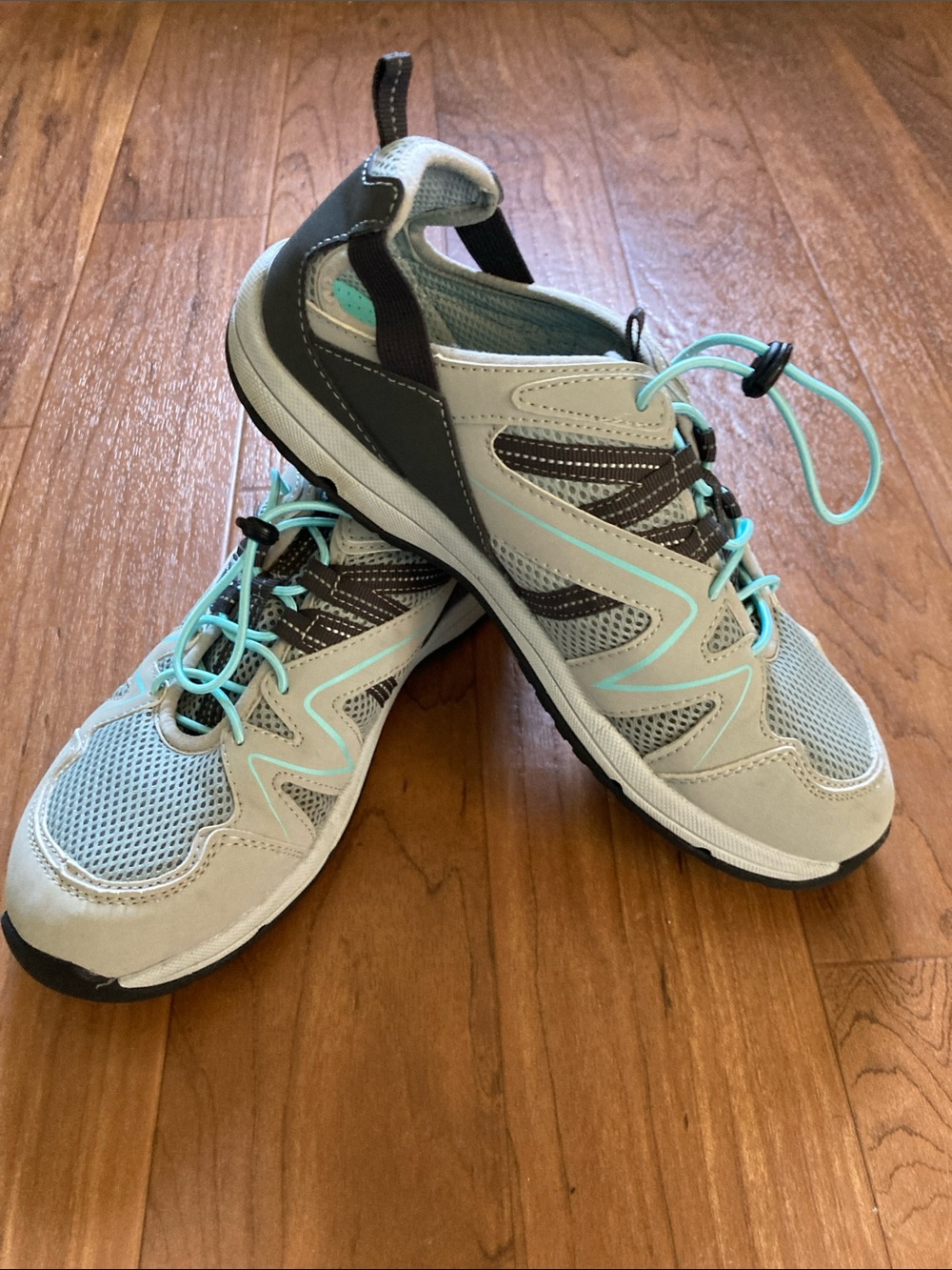 Size 8 Women's Light Gray and Aqua Athletic Walking Shoes